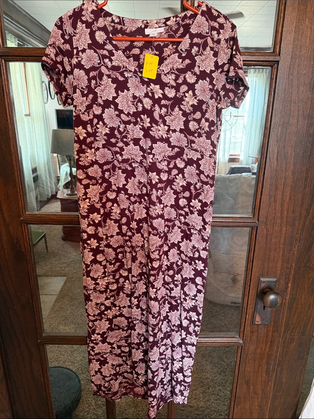 J. Jill Burgundy Floral Pima Cotton Tencel Maxi Dress Pockets XS Cottagecore